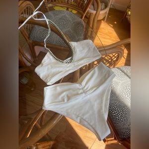 White Oceanus bikini with rhinestones size M top and L bottom